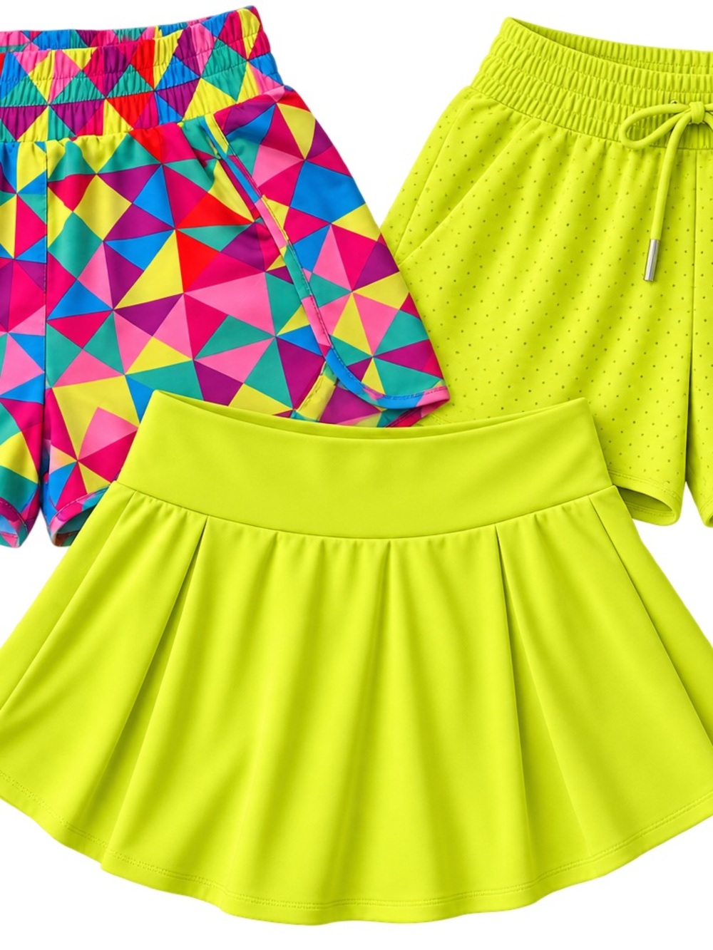 3pc Women’s Athletic Shorts + Skort Bundle M/L Bright Workout Running